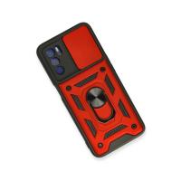 Newface Oppo A16 Kılıf Pars Lens Yüzüklü Silikon - Kırmızı