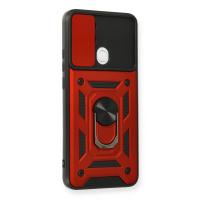 Newface Oppo A15 Kılıf Pars Lens Yüzüklü Silikon - Kırmızı