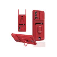 Newface Oppo A74 4G Kılıf Zuma Kartvizitli Yüzüklü Silikon - Kırmızı