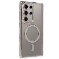 Newface Samsung Galaxy S24 Ultra Kılıf Joke Simli Magneticsafe Kılıf - Pembe