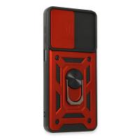 Newface Samsung Galaxy A22 Kılıf Pars Lens Yüzüklü Silikon - Kırmızı