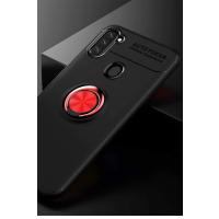 Newface Samsung Galaxy A11 Kılıf Range Yüzüklü Silikon - Siyah-Kırmızı