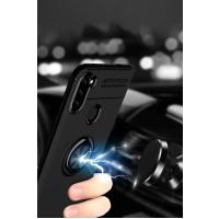 Newface Samsung Galaxy A11 Kılıf Range Yüzüklü Silikon - Siyah-Kırmızı