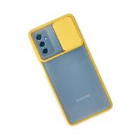 Newface Samsung Galaxy M52 5G Kılıf Palm Buzlu Kamera Sürgülü Silikon - Sarı