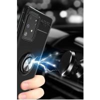 Newface Samsung Galaxy A91 / S10 Lite Kılıf Range Yüzüklü Silikon - Siyah-Kırmızı