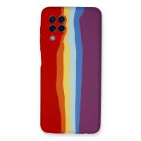 Newface Samsung Galaxy A22 Kılıf Ebruli Lansman Silikon - Kırmızı-Mor