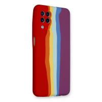 Newface Samsung Galaxy A22 Kılıf Ebruli Lansman Silikon - Kırmızı-Mor