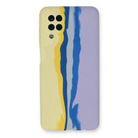 Newface Samsung Galaxy A22 Kılıf Ebruli Lansman Silikon - Sarı-Lila