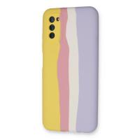 Newface Samsung Galaxy A03S Kılıf Ebruli Lansman Silikon - Sarı-Mavi