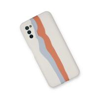 Newface Samsung Galaxy A03S Kılıf Ebruli Lansman Silikon - Beyaz-Turuncu