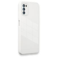 Newface Samsung Galaxy A03S Kılıf Glass Kapak - Beyaz