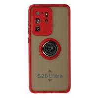 Newface Samsung Galaxy S20 Ultra Kılıf Montreal Yüzüklü Silikon Kapak - Kırmızı