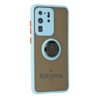 Newface Samsung Galaxy S20 Ultra Kılıf Montreal Yüzüklü Silikon Kapak - Buz Mavi