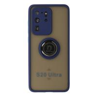Newface Samsung Galaxy S20 Ultra Kılıf Montreal Yüzüklü Silikon Kapak - Lacivert