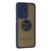 Newface Samsung Galaxy S20 Ultra Kılıf Montreal Yüzüklü Silikon Kapak - Lacivert