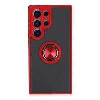 Newface Samsung Galaxy S23 Ultra Kılıf Montreal Yüzüklü Silikon Kapak - Kırmızı