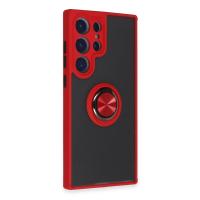 Newface Samsung Galaxy S23 Ultra Kılıf Montreal Yüzüklü Silikon Kapak - Kırmızı