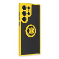 Newface Samsung Galaxy S23 Ultra Kılıf Montreal Yüzüklü Silikon Kapak - Sarı