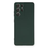 Newface Samsung Galaxy S21 Ultra Kılıf Nano içi Kadife Silikon - Koyu Yeşil