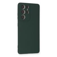 Newface Samsung Galaxy S21 Ultra Kılıf Nano içi Kadife Silikon - Koyu Yeşil