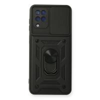 Newface Samsung Galaxy A12 Kılıf Pars Lens Yüzüklü Silikon - Siyah