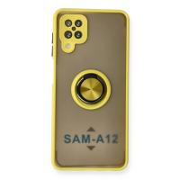 Newface Samsung Galaxy A12 Kılıf Montreal Yüzüklü Silikon Kapak - Sarı