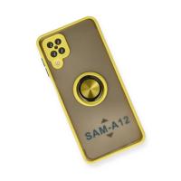 Newface Samsung Galaxy A12 Kılıf Montreal Yüzüklü Silikon Kapak - Sarı