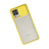 Newface Samsung Galaxy A12 Kılıf Palm Buzlu Kamera Sürgülü Silikon - Sarı