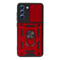 Newface Samsung Galaxy S21 FE Kılıf Pars Lens Yüzüklü Silikon - Kırmızı