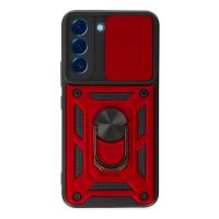 Newface Samsung Galaxy S22 Kılıf Pars Lens Yüzüklü Silikon - Kırmızı