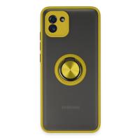 Newface Samsung Galaxy A03 Kılıf Montreal Yüzüklü Silikon Kapak - Sarı