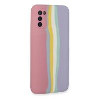 Newface Samsung Galaxy A03S Kılıf Ebruli Lansman Silikon - Pembe-Lila