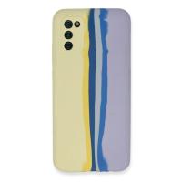 Newface Samsung Galaxy A03S Kılıf Ebruli Lansman Silikon - Sarı-Lila