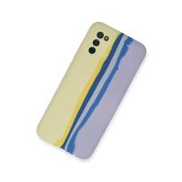 Newface Samsung Galaxy A03S Kılıf Ebruli Lansman Silikon - Sarı-Lila