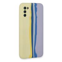 Newface Samsung Galaxy A03S Kılıf Ebruli Lansman Silikon - Sarı-Lila