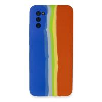 Newface Samsung Galaxy A03S Kılıf Ebruli Lansman Silikon - Mavi-Turuncu