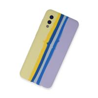 Newface Samsung Galaxy A02 Kılıf Ebruli Lansman Silikon - Sarı-Lila