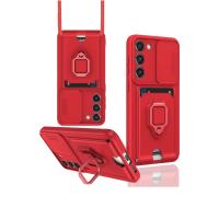 Newface Samsung Galaxy S24 Plus Kılıf Zuma Kartvizitli Yüzüklü Silikon - Kırmızı