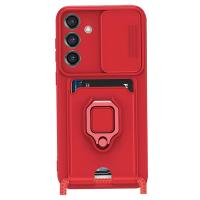 Newface Samsung Galaxy A55 5G Kılıf Zuma Kartvizitli Yüzüklü Silikon - Kırmızı