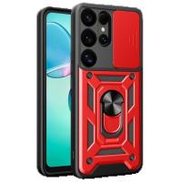 Newface Samsung Galaxy S25 Ultra Kılıf Pars Lens Yüzüklü Silikon - Kırmızı