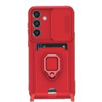 Newface Samsung Galaxy S25 Plus Kılıf Zuma Kartvizitli Yüzüklü Silikon - Kırmızı