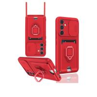 Newface Samsung Galaxy A16 5G Kılıf Zuma Kartvizitli Yüzüklü Silikon - Kırmızı