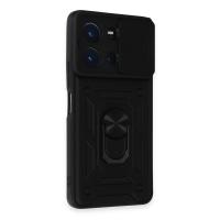 Newface Vivo Y36 Kılıf Pars Lens Yüzüklü Silikon - Siyah