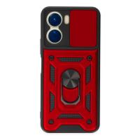 Newface Vivo Y16 Kılıf Pars Lens Yüzüklü Silikon - Kırmızı