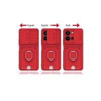 Newface Vivo Y35 Kılıf Zuma Kartvizitli Yüzüklü Silikon - Kırmızı