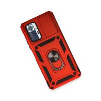Newface Xiaomi Redmi Note 10 Pro Kılıf Pars Lens Yüzüklü Silikon - Kırmızı