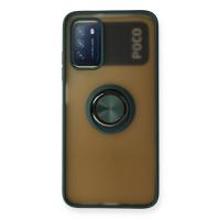 Newface Xiaomi Redmi 9T Kılıf Montreal Yüzüklü Silikon Kapak - Yeşil