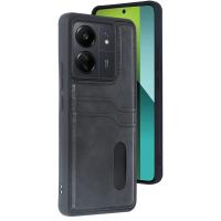 Newface Xiaomi Redmi 13C Kılıf Sara Kartvizitli Deri Kılıf - Siyah