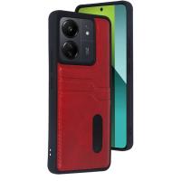 Newface Xiaomi Redmi 13C Kılıf Sara Kartvizitli Deri Kılıf - Kırmızı