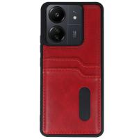 Newface Xiaomi Redmi 13C Kılıf Sara Kartvizitli Deri Kılıf - Kırmızı